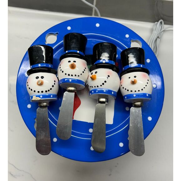 VINTAGE Kirkland's Holiday Snowman Cheese Plate And Spreader Set - Picture 4 of 16
